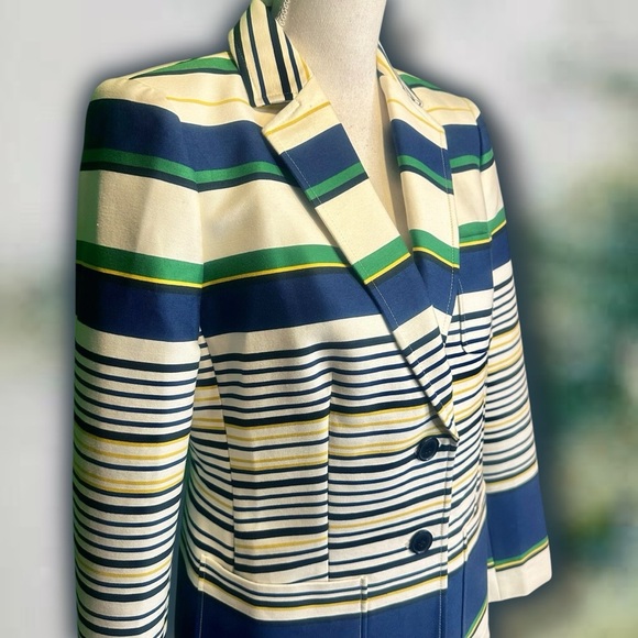 NWOT Tommy Hilfiger ‘3-Pocket’ Ivory & Navy Striped Button Front Blazer Size 8 - Picture 15 of 16